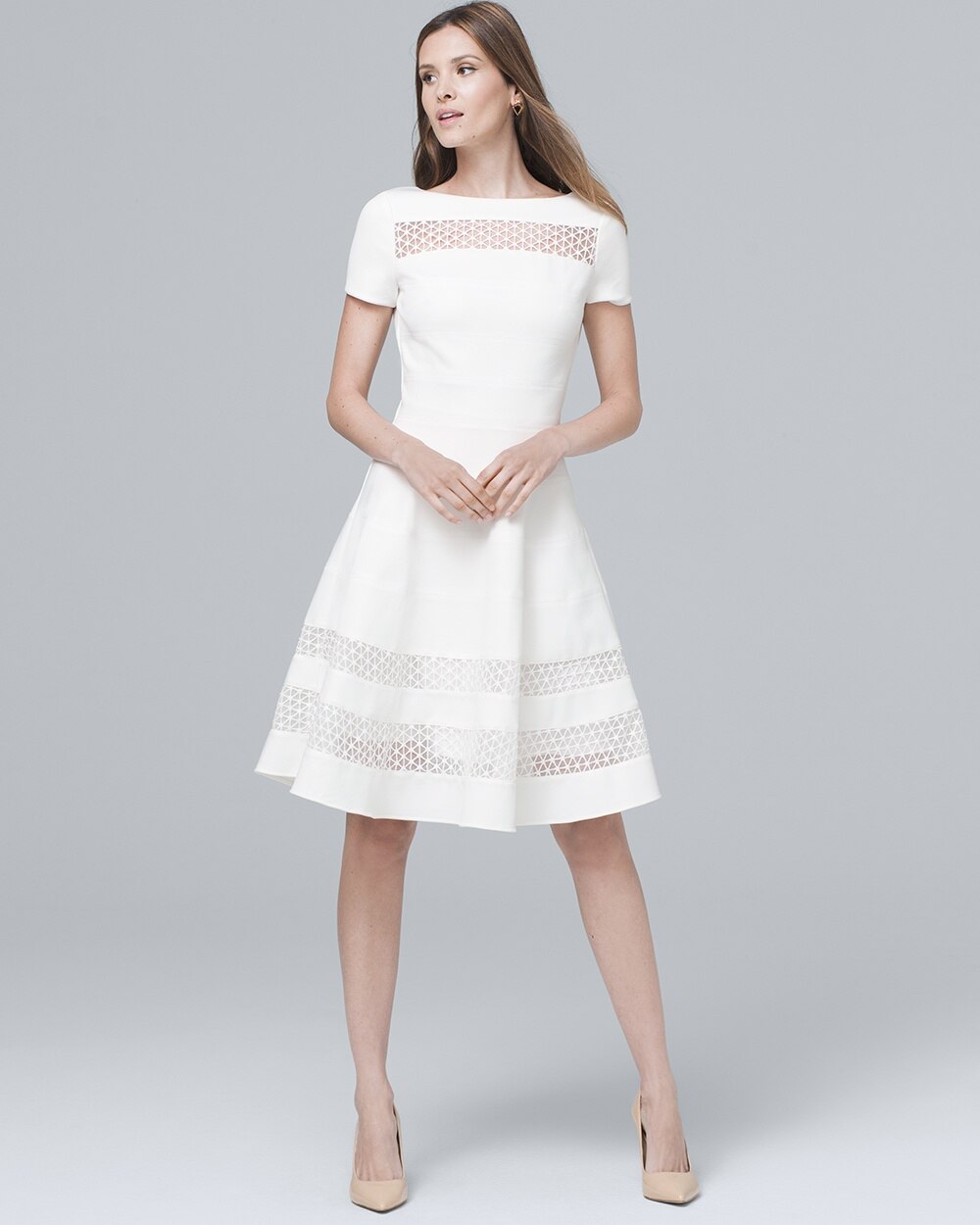 Banded White Fit-and-Flare Dress ...